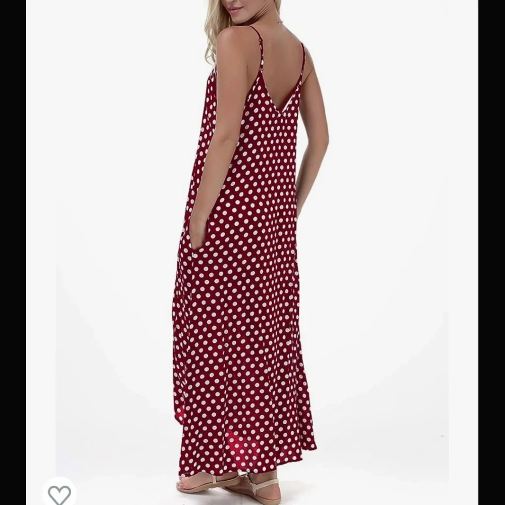 LILBETTER Women V-Neck Polka Dot Print Spaghetti Strap Boho Long Maxi Dress NWT - Picture 2 of 8